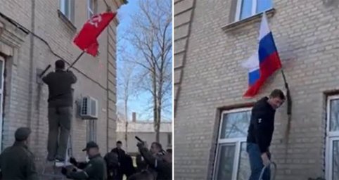 Ещё над одним райцентром Запорожской области подняты российский триколор и знамя Победы Ещё над одним райцентром Запорожской области подняты российский триколор и знамя Победы